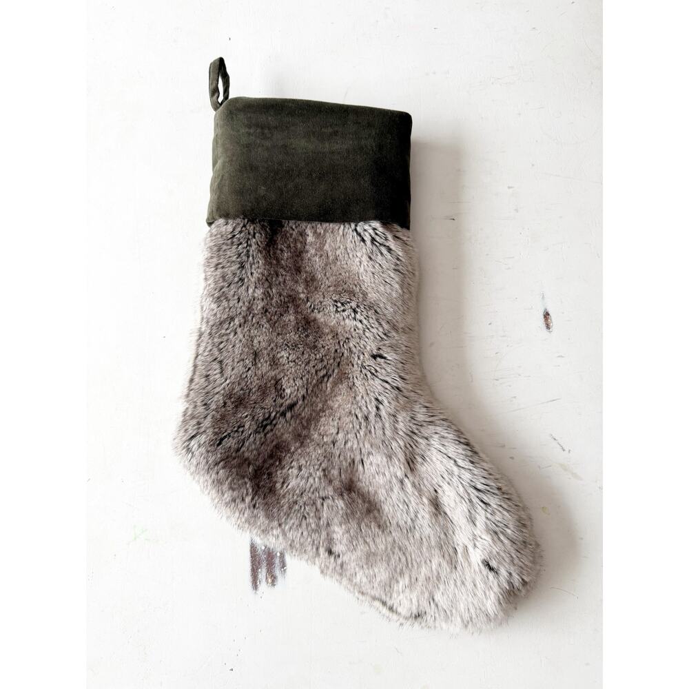 Pottery Barn Faux Fur Alpaca Stocking Green Gray